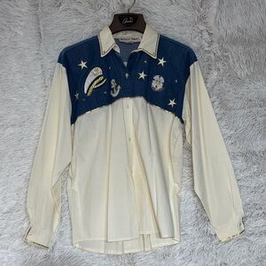 Cream and Blue Western Shirt with Star Patches ( Rochelle Forest )